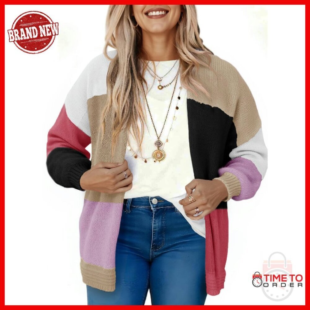 Oversized Chunky Knit Cardigan Open Front Boho Sweater Loose Fit - Picture 1 of 8